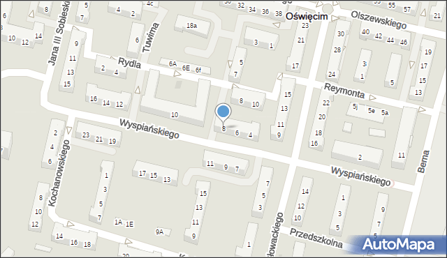 Oświęcim, Wyspiańskiego Stanisława, 8, mapa Oświęcimia