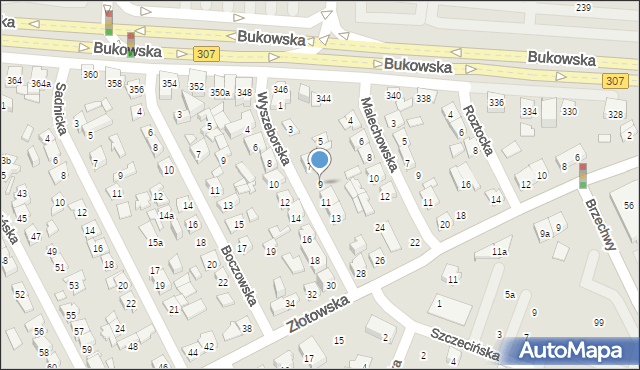 Poznań, Wyszeborska, 9, mapa Poznania