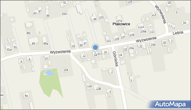 Ptakowice, Wyzwolenia, 14, mapa Ptakowice