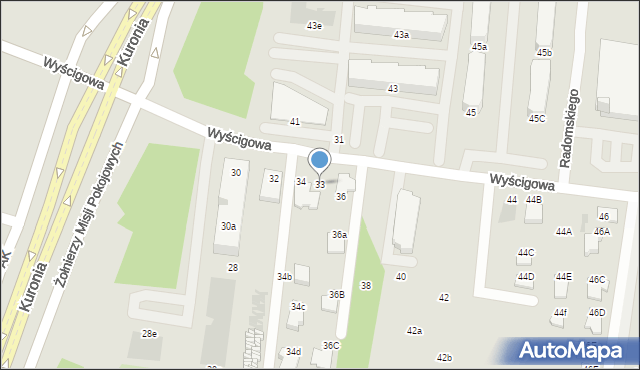 Radom, Wyścigowa, 33, mapa Radomia