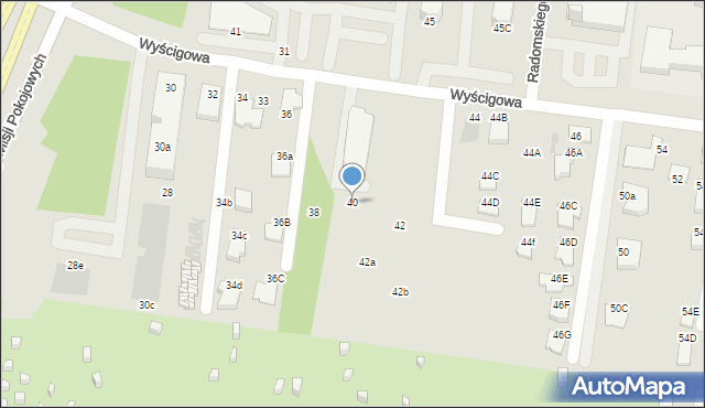 Radom, Wyścigowa, 40, mapa Radomia