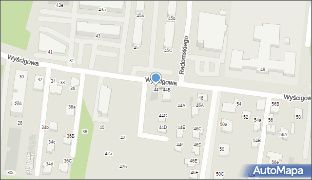 Radom, Wyścigowa, 44, mapa Radomia