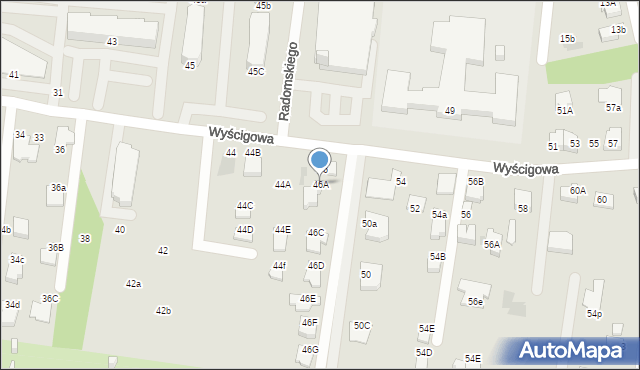 Radom, Wyścigowa, 46A, mapa Radomia