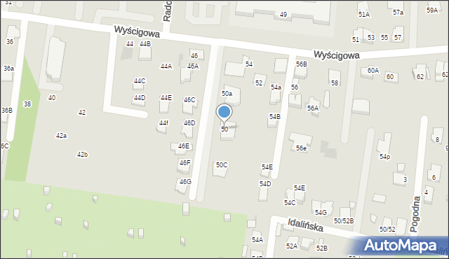 Radom, Wyścigowa, 50, mapa Radomia