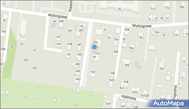 Radom, Wyścigowa, 50B, mapa Radomia