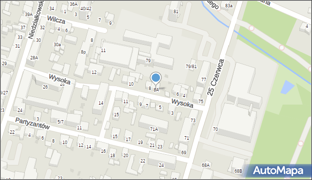 Radom, Wysoka, 8A, mapa Radomia