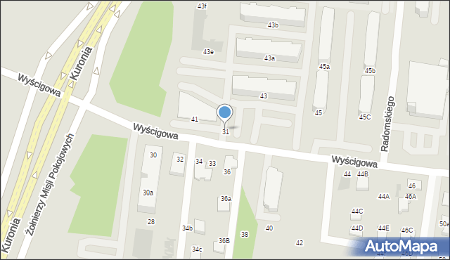 Radom, Wyścigowa, 31, mapa Radomia