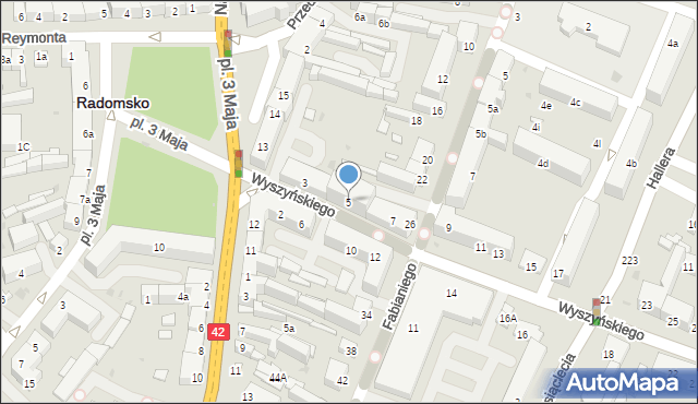 Radomsko, Wyszyńskiego Stefana, ks. prym. kard., 5, mapa Radomsko