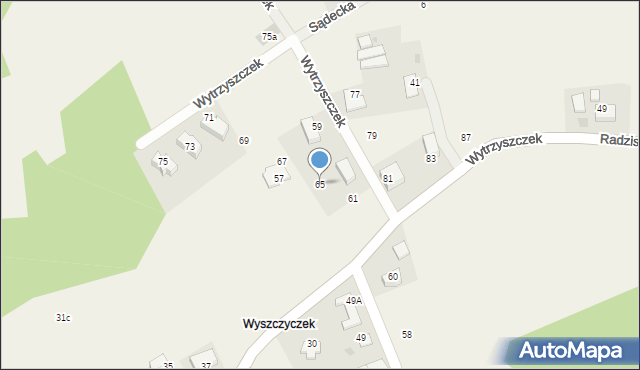 Radziszów, Wytrzyszczek, 65, mapa Radziszów