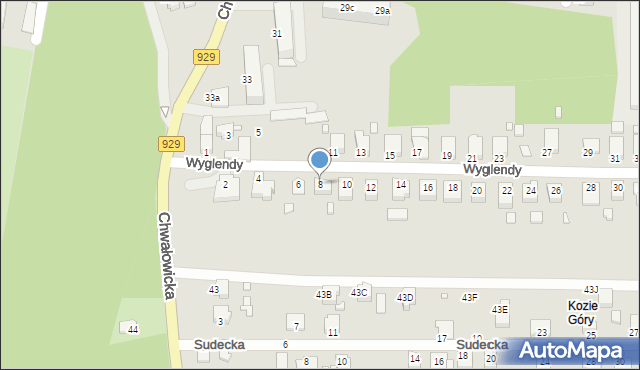 Rybnik, Wyglendy Jana, 8, mapa Rybnika