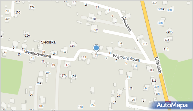 Rybnik, Wypoczynkowa, 11, mapa Rybnika