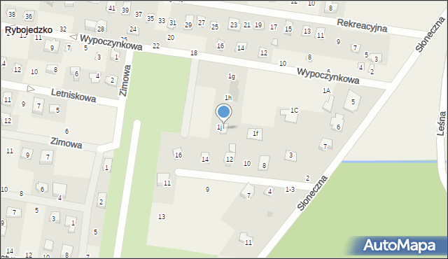 Rybojedzko, Wypoczynkowa, 1j, mapa Rybojedzko