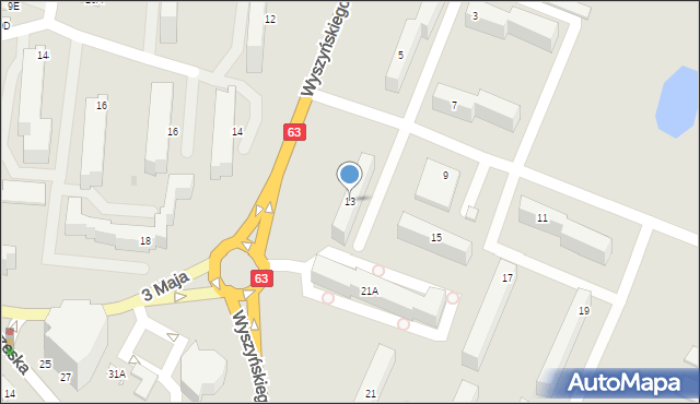 Siedlce, Wyszyńskiego Stefana, ks. prym. kard., 13, mapa Siedlce
