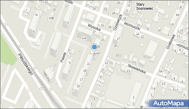Sosnowiec, Wysoka, 23, mapa Sosnowca