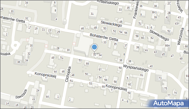Sosnowiec, Wyspiańskiego Stanisława, 32, mapa Sosnowca