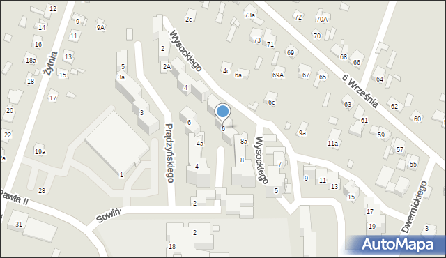 Starachowice, Wysockiego Piotra, 6, mapa Starachowic