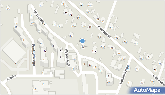 Starachowice, Wysockiego Piotra, 9a, mapa Starachowic