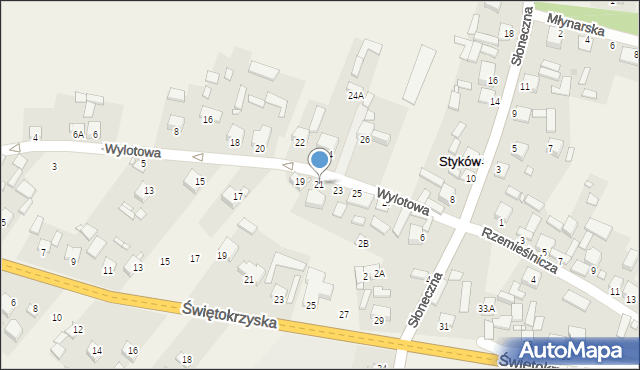 Styków, Wylotowa, 21, mapa Styków