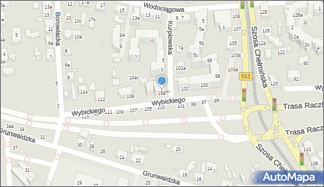 Toruń, Wybickiego Józefa, gen., 104, mapa Torunia