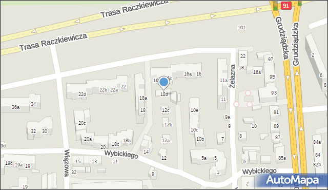 Toruń, Wybickiego Józefa, gen., 12d, mapa Torunia