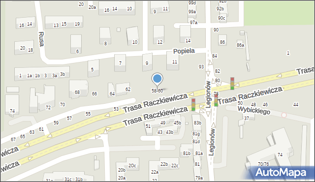 Toruń, Wybickiego Józefa, gen., 58-60, mapa Torunia