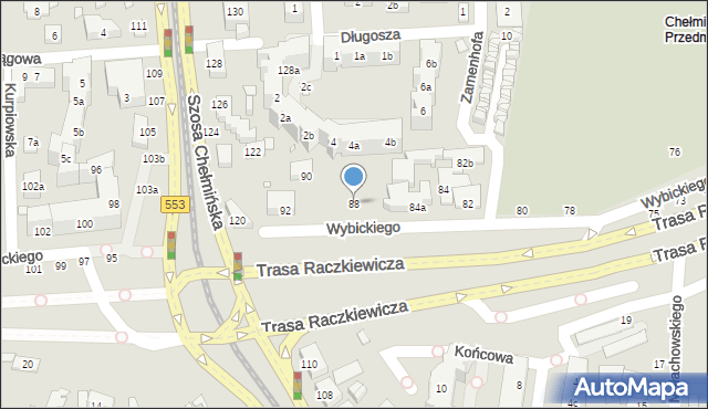 Toruń, Wybickiego Józefa, gen., 88, mapa Torunia
