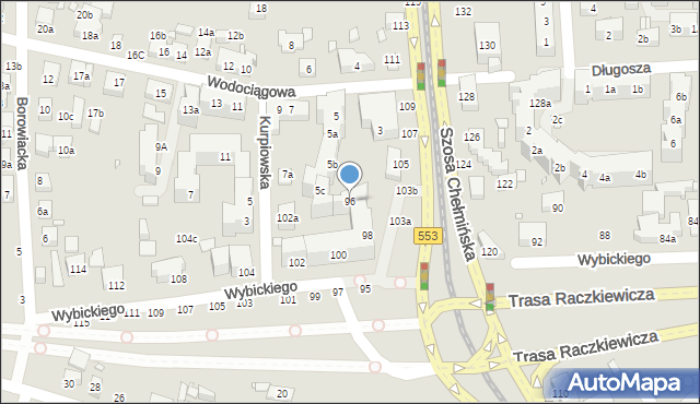 Toruń, Wybickiego Józefa, gen., 96, mapa Torunia