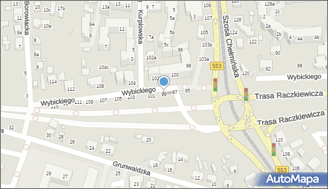 Toruń, Wybickiego Józefa, gen., 99, mapa Torunia