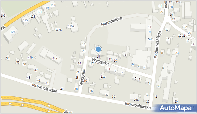 Toruń, Wyrzyska, 14, mapa Torunia