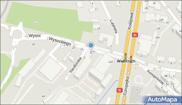 Wałbrzych, Wysockiego Piotra, 11, mapa Wałbrzycha