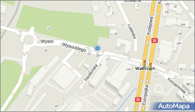 Wałbrzych, Wysockiego Piotra, 13, mapa Wałbrzycha