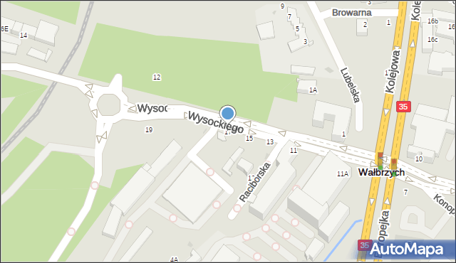 Wałbrzych, Wysockiego Piotra, 17, mapa Wałbrzycha