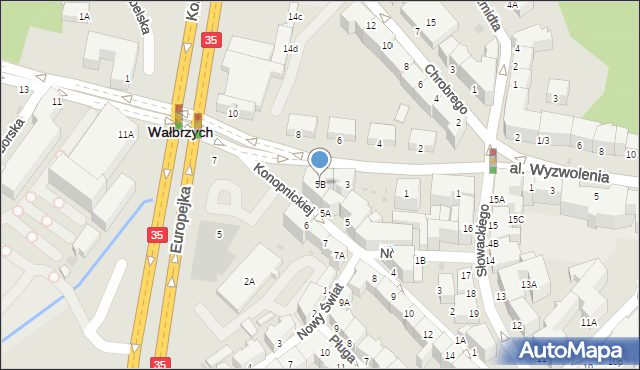 Wałbrzych, Wysockiego Piotra, 5B, mapa Wałbrzycha