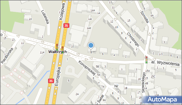 Wałbrzych, Wysockiego Piotra, 8, mapa Wałbrzycha