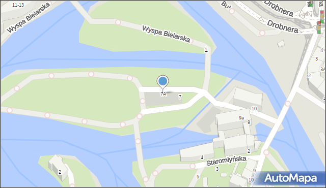 Wrocław, Wyspa Słodowa, 7A, mapa Wrocławia