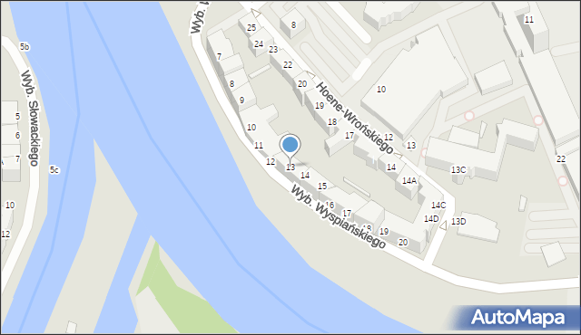 Wrocław, Wybrzeże Stanisława Wyspiańskiego, 13, mapa Wrocławia