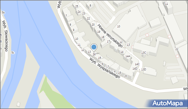 Wrocław, Wybrzeże Stanisława Wyspiańskiego, 14, mapa Wrocławia