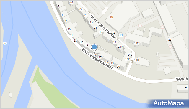 Wrocław, Wybrzeże Stanisława Wyspiańskiego, 16, mapa Wrocławia