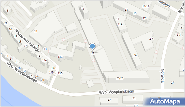 Wrocław, Wybrzeże Stanisława Wyspiańskiego, 22, mapa Wrocławia