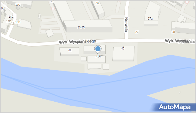 Wrocław, Wybrzeże Stanisława Wyspiańskiego, 41A, mapa Wrocławia