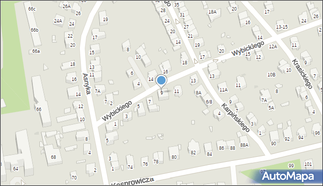 Wrocław, Wybickiego Józefa, gen., 9, mapa Wrocławia