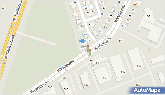 Wrocław, Wyścigowa, 67, mapa Wrocławia