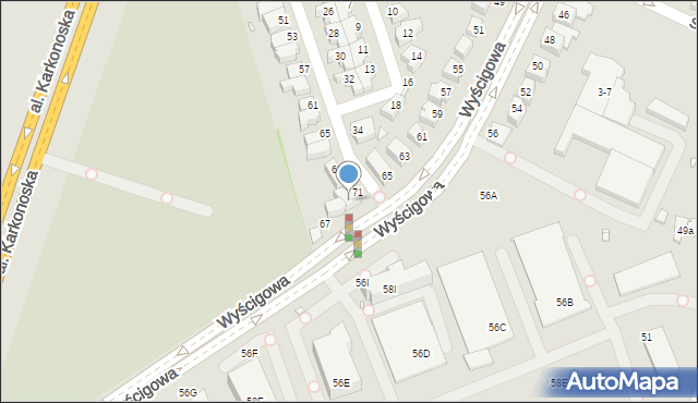 Wrocław, Wyścigowa, 71, mapa Wrocławia