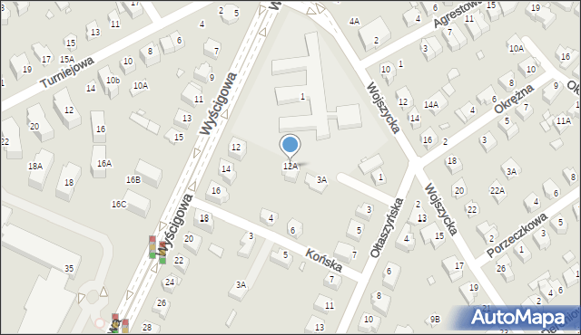 Wrocław, Wyścigowa, 12A, mapa Wrocławia