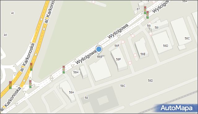 Wrocław, Wyścigowa, 56G, mapa Wrocławia