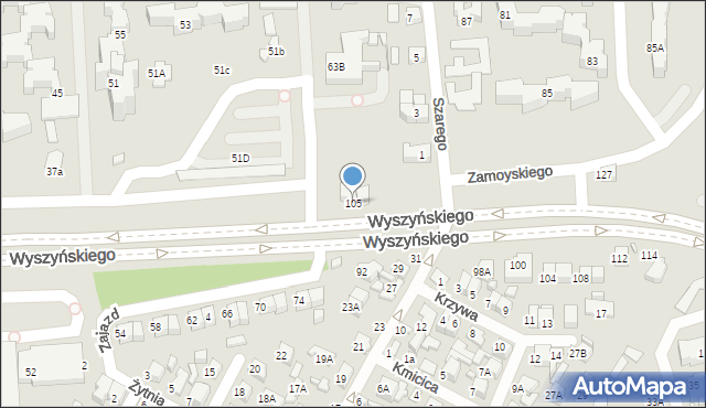 Zamość, Wyszyńskiego Stefana, ks. prym. kard., 105, mapa Zamościa