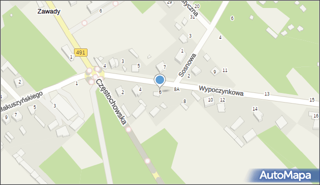 Zawady, Wypoczynkowa, 6, mapa Zawady