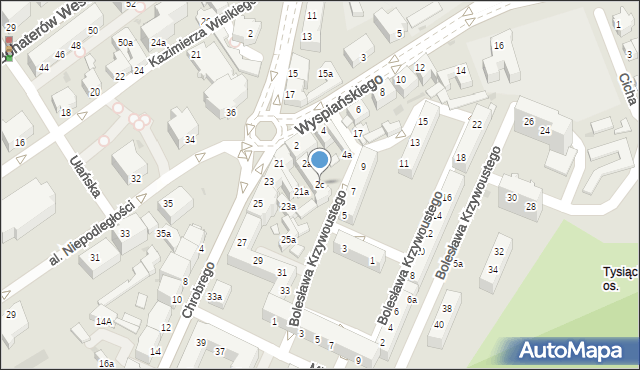 Zielona Góra, Wyspiańskiego Stanisława, 2c, mapa Zielona Góra