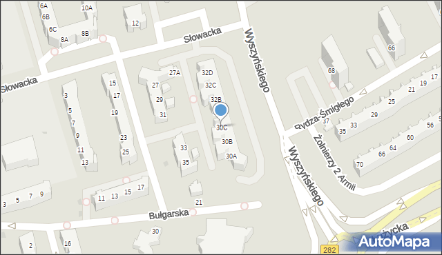 Zielona Góra, Wyszyńskiego Stefana, ks. kard., 30C, mapa Zielona Góra