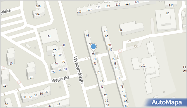 Zielona Góra, Wyszyńskiego Stefana, ks. kard., 55, mapa Zielona Góra